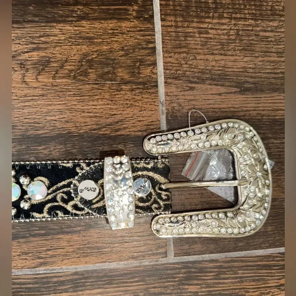 BHW Genuine Leather Cross Rhinestone Western Cowgirl Bling Belt Size large nwot